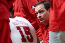UNLV Rebels head coach Kevin Kruger conducts a timeout during the second half of an NCAA colleg ...