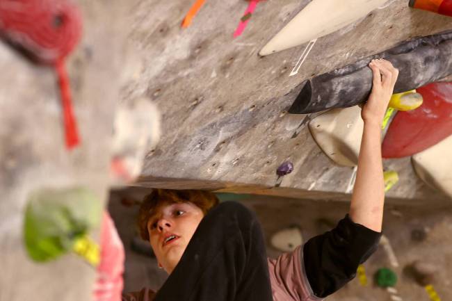 Hudson Freeman, 16, the first in his family to take up climbing, practices with his team at the ...