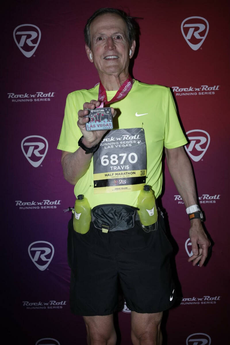 Travis Dowell at the Rock ‘n’ Roll Running Series Las Vegas half-marathon in 2023 on the St ...
