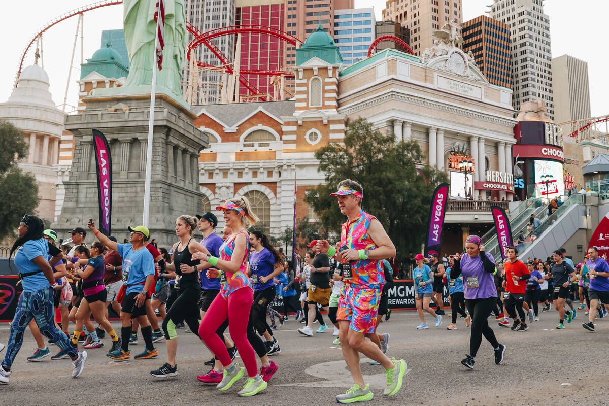 Runners take to the Strip during the Rock ’n’ Roll Running Series on Las Vegas Bo ...