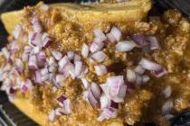 Hot tamales topped with chili from Downtown Louisiana Tamale Shop of North Las Vegas. (Downtown ...