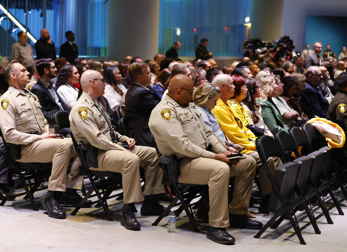 Members of the LVMPD and guests listen as Sheriff Kevin McMahill delivers the State of the Depa ...