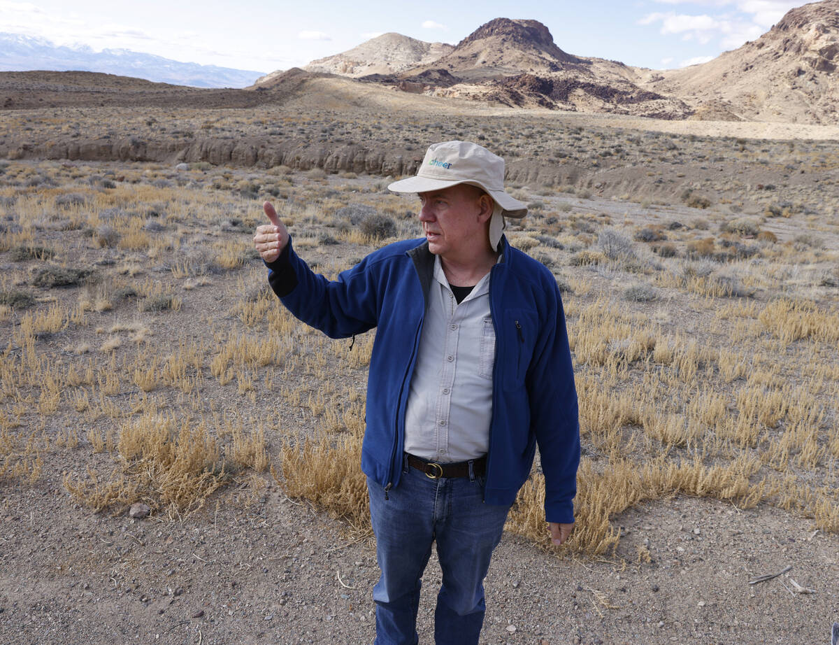 Bernard Rowe, managing director at Ioneer, leads a tour of the Rhyolite Ridge lithium-boron min ...