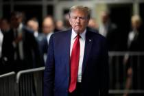 Former President Donald Trump leaves Manhattan criminal court, Thursday, Feb. 15, 2024, in New ...