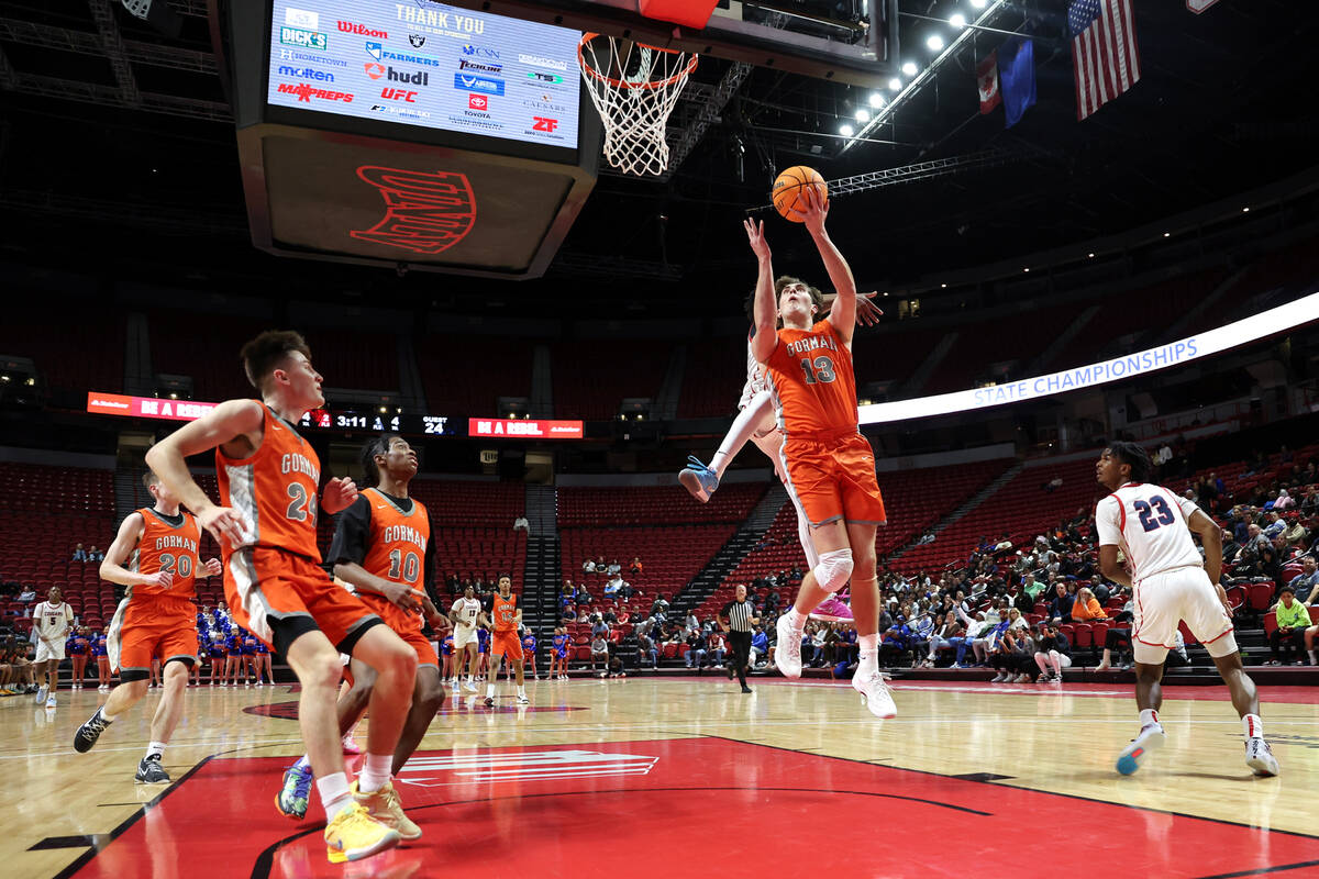 Bishop Gorman's Noah Westbrook (13) shoots against Coronado during the first half of the Class ...