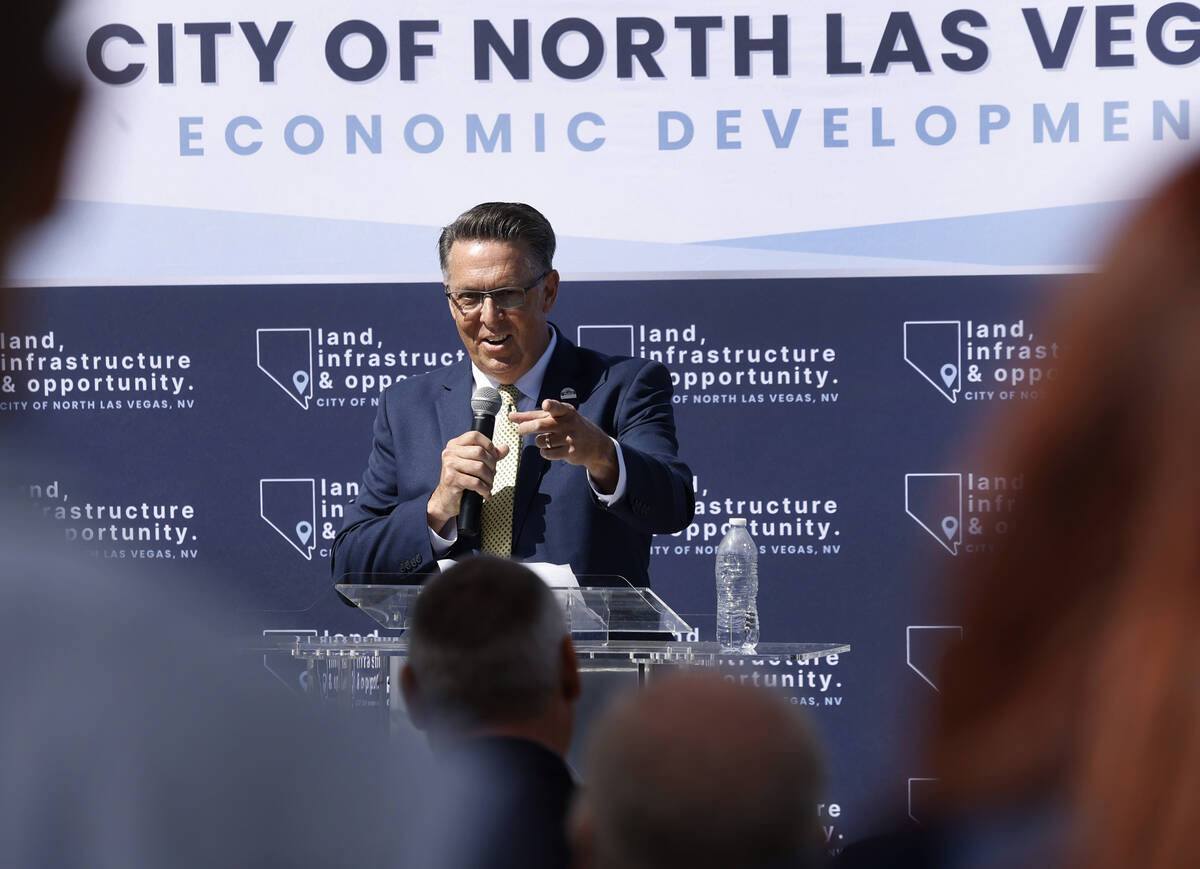 North Las Vegas Mayor Pro Tem Scott Black speaks at the groundbreaking ceremony for the Apex Wa ...