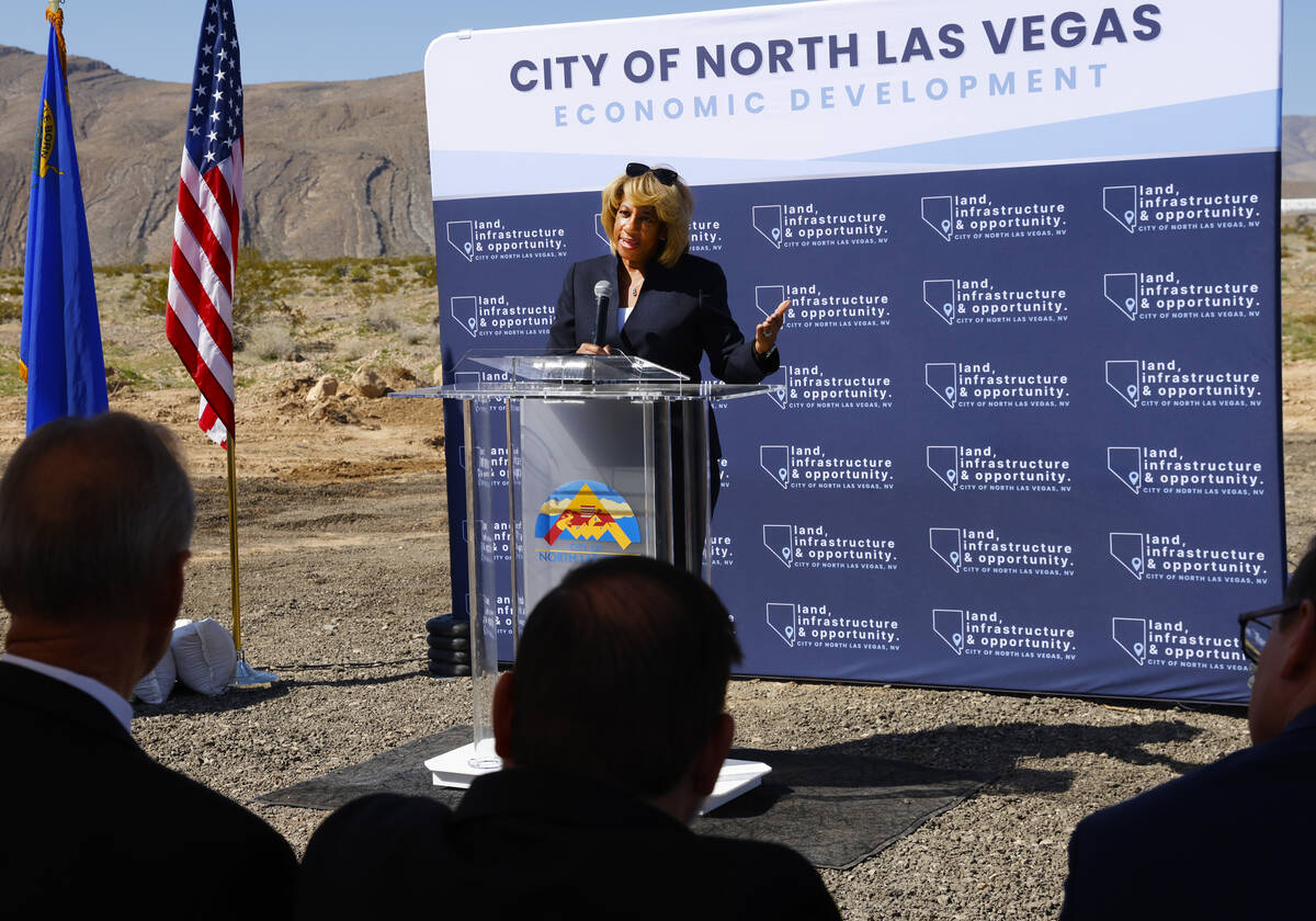 North Las Vegas Mayor Pamela Goynes-Brown speaks at the groundbreaking ceremony for the Apex Wa ...