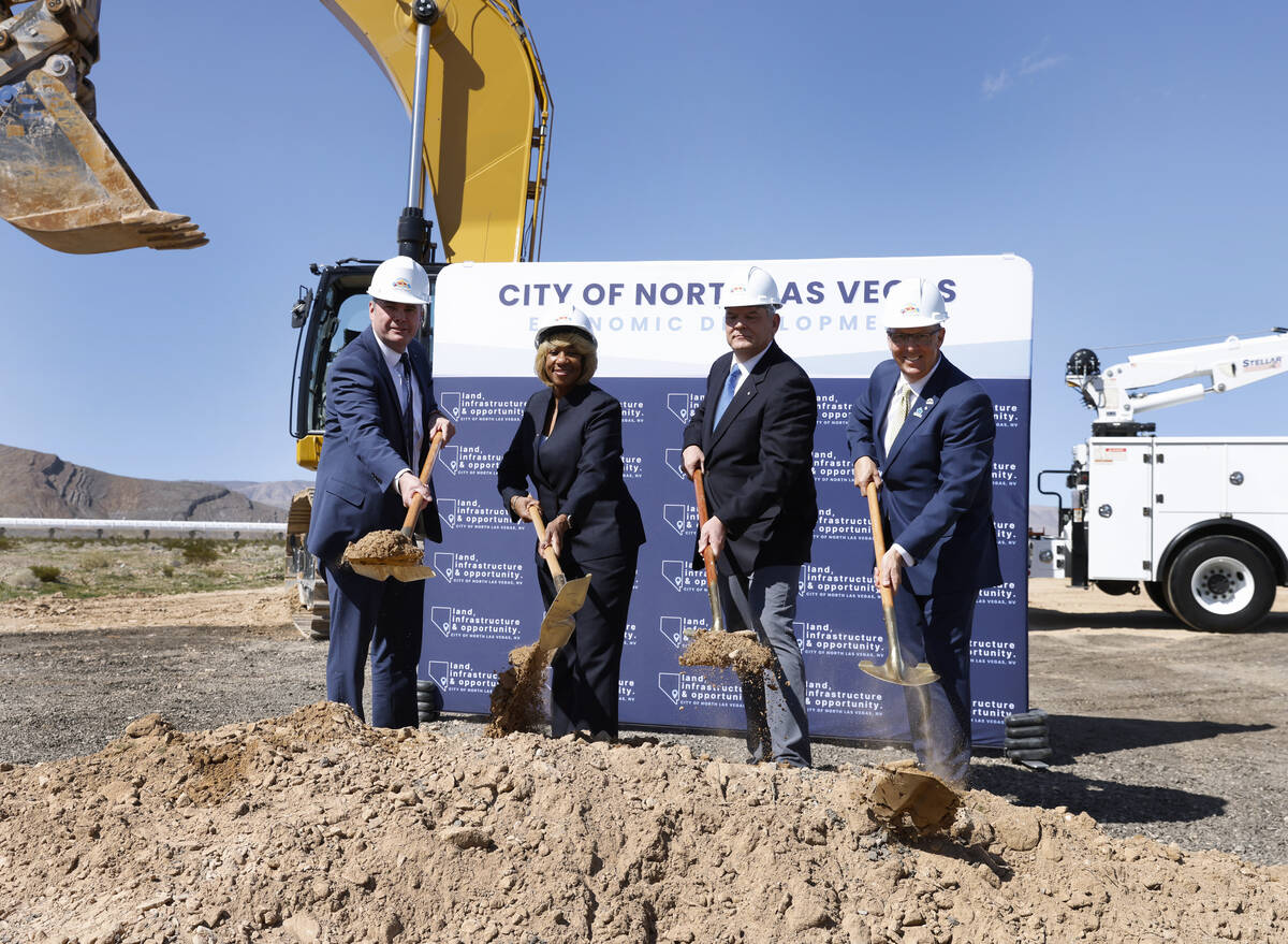 From left, North Las Vegas City Manager Ryann Juden; Mayor Pamela Goynes-Brown; John Entsminger ...