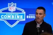 Las Vegas Raiders general manager Tom Telesco speaks during a press conference at the NFL scout ...