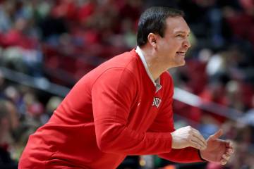 UNLV Rebels head coach Kevin Kruger shouts from the sidelines during the second half of an NCAA ...