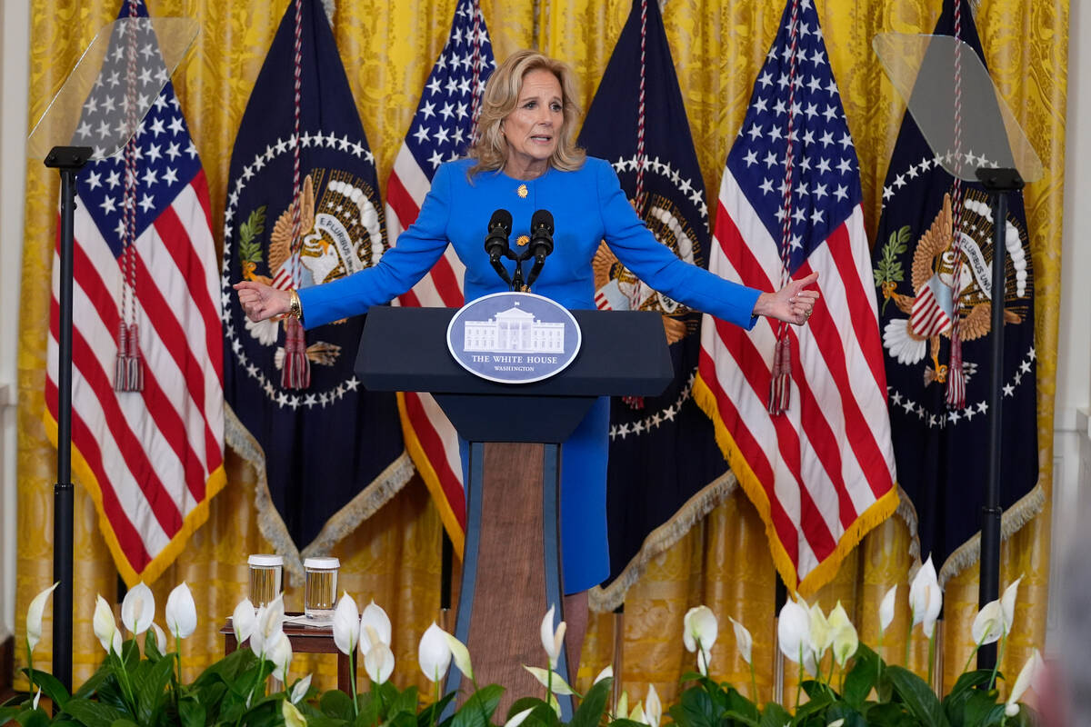 First lady Jill Biden speaks to the National Governors Association during an event in the East ...