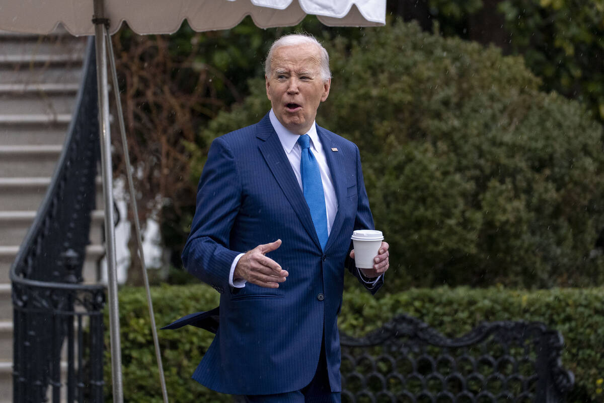 President Joe Biden walks out of the White House in Washington, Wednesday, Feb. 28, 2024, to bo ...