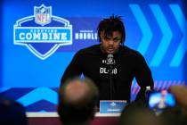 Texas defensive lineman Byron Murphy speaks during a news conference at the NFL football scouti ...