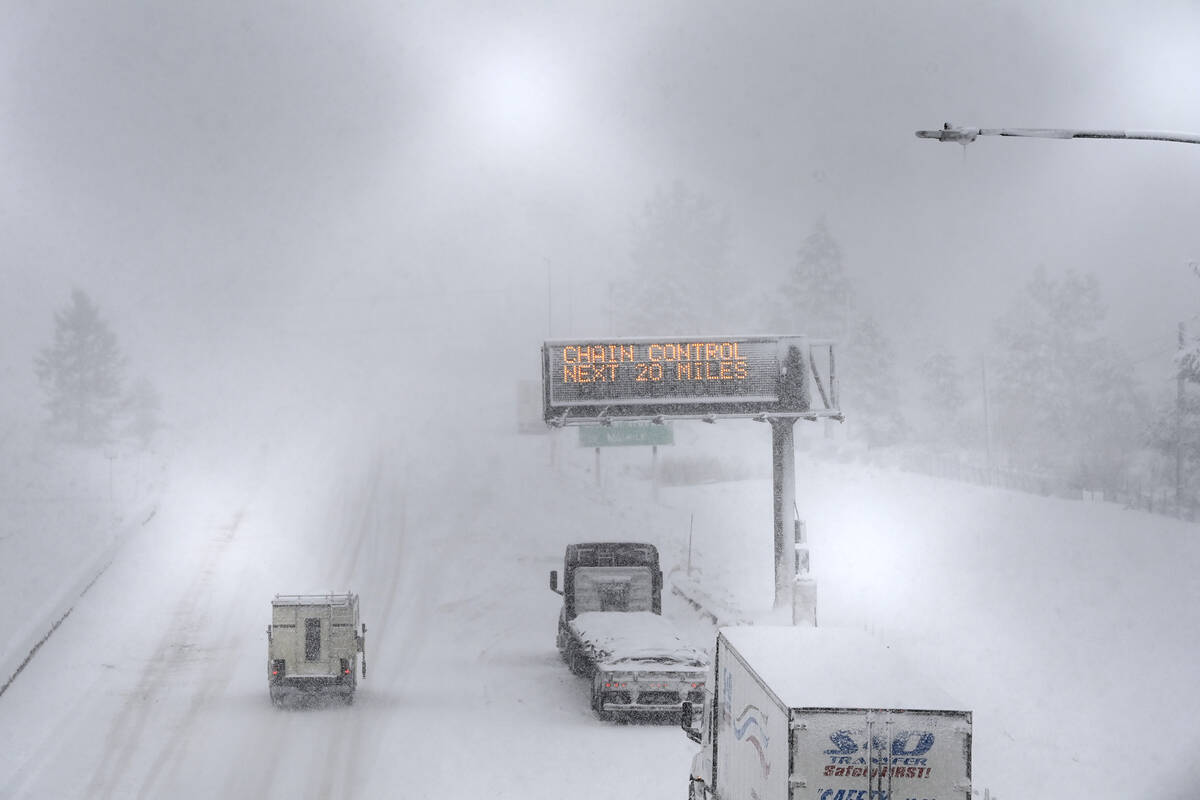 A lone camper truck moves north bound on the I-80 at the Donner Pass Exit on Friday, March 1, 2 ...