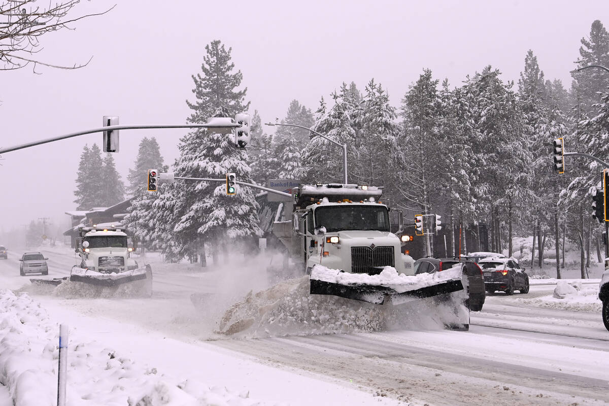 Donner Pass Road is plowed on Friday, March 1, 2024, in Truckee, Calif. The most powerful Pacif ...
