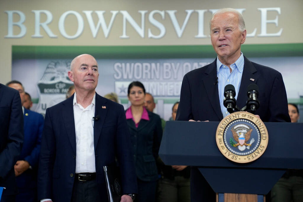 President Joe Biden delivers remarks during a visit to the southern border, Thursday, Feb. 29, ...