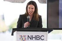 Maureen Schafer, president and CEO, Nevada Health and Bioscience Corp., speaks during a groundb ...