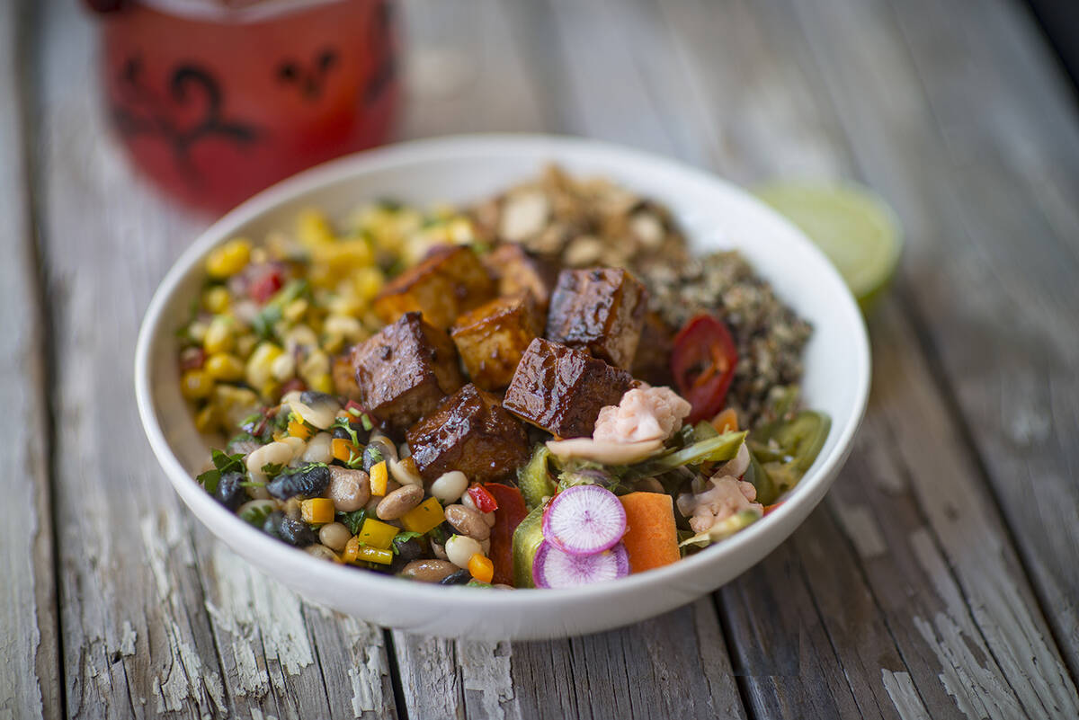 A smoked tofu bowl from the new BBQ Mexicana on West Sunset Road in Las Vegas. The first BBQ Me ...