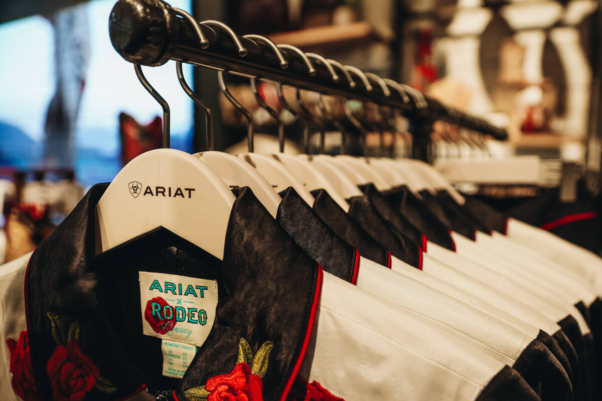 Clothing at the new Ariat shop at 63 Las Vegas is seen on Thursday, Feb. 29, 2024, in Las Vegas ...