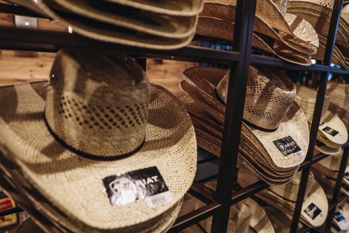 Hats at the new Ariat shop at 63 Las Vegas are seen on Thursday, Feb. 29, 2024, in Las Vegas. ( ...