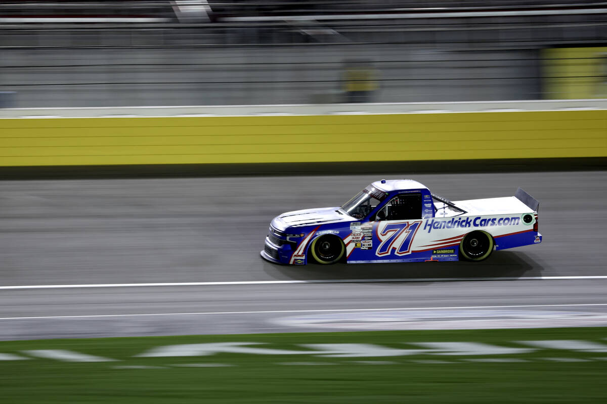 Rajah Caruth rounds the track during the Victoria's Voice Foundation 200 NASCAR Craftsman Truck ...