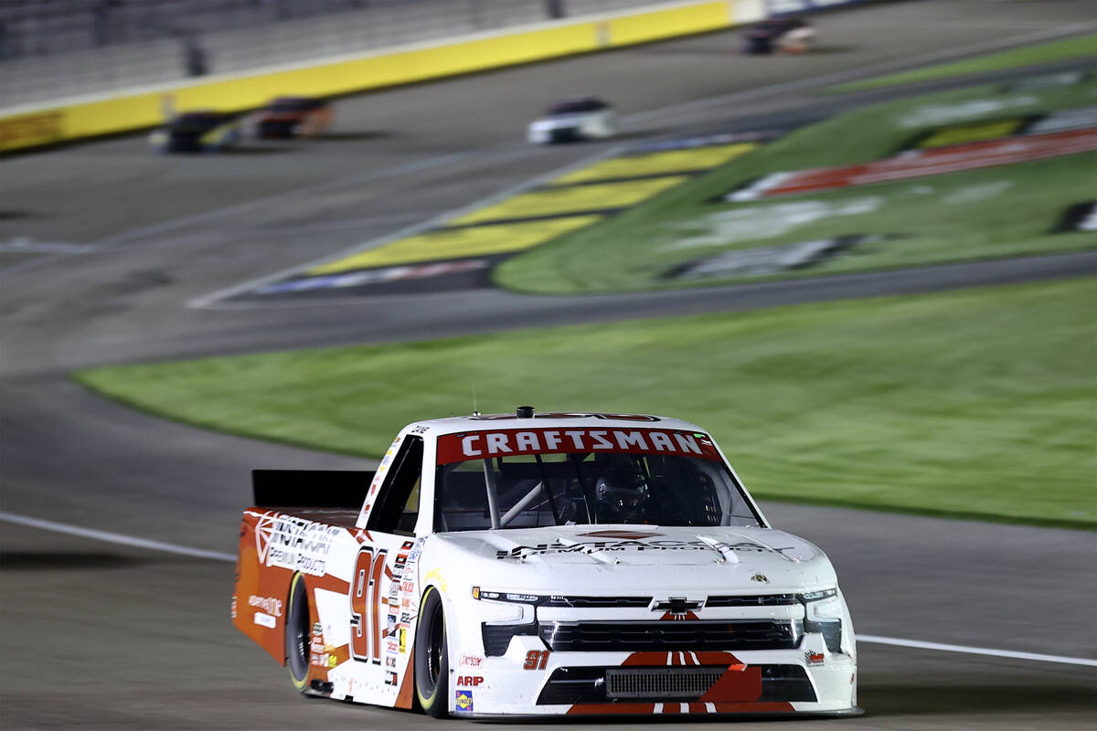 Jack Wood (91) rounds the track during the Victoria's Voice Foundation 200 NASCAR Craftsman Tru ...