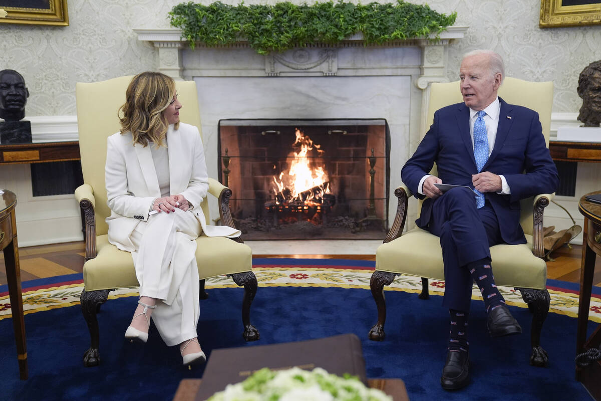 President Joe Biden meets Italian Prime Minister Giorgia Meloni in the Oval Office of the White ...
