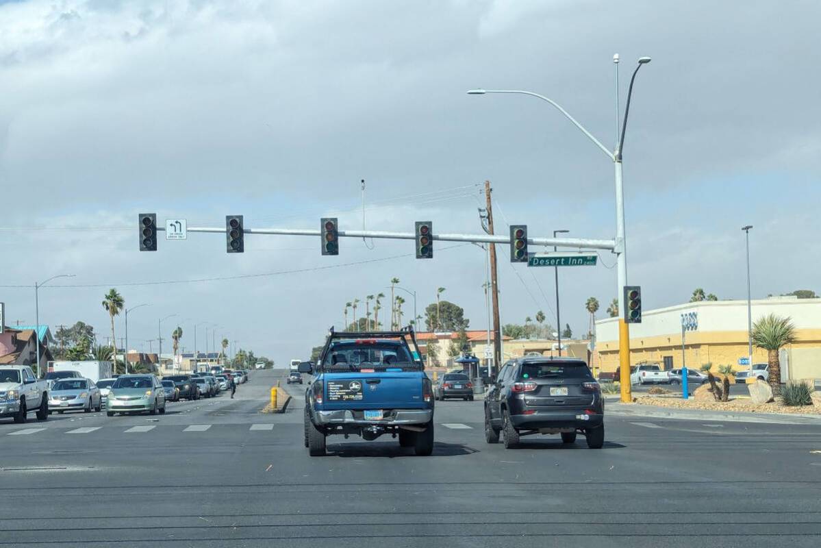 A traffic light is out at Desert Inn Road and Eastern Avenue in Las Vegas on Saturday, March 2, ...