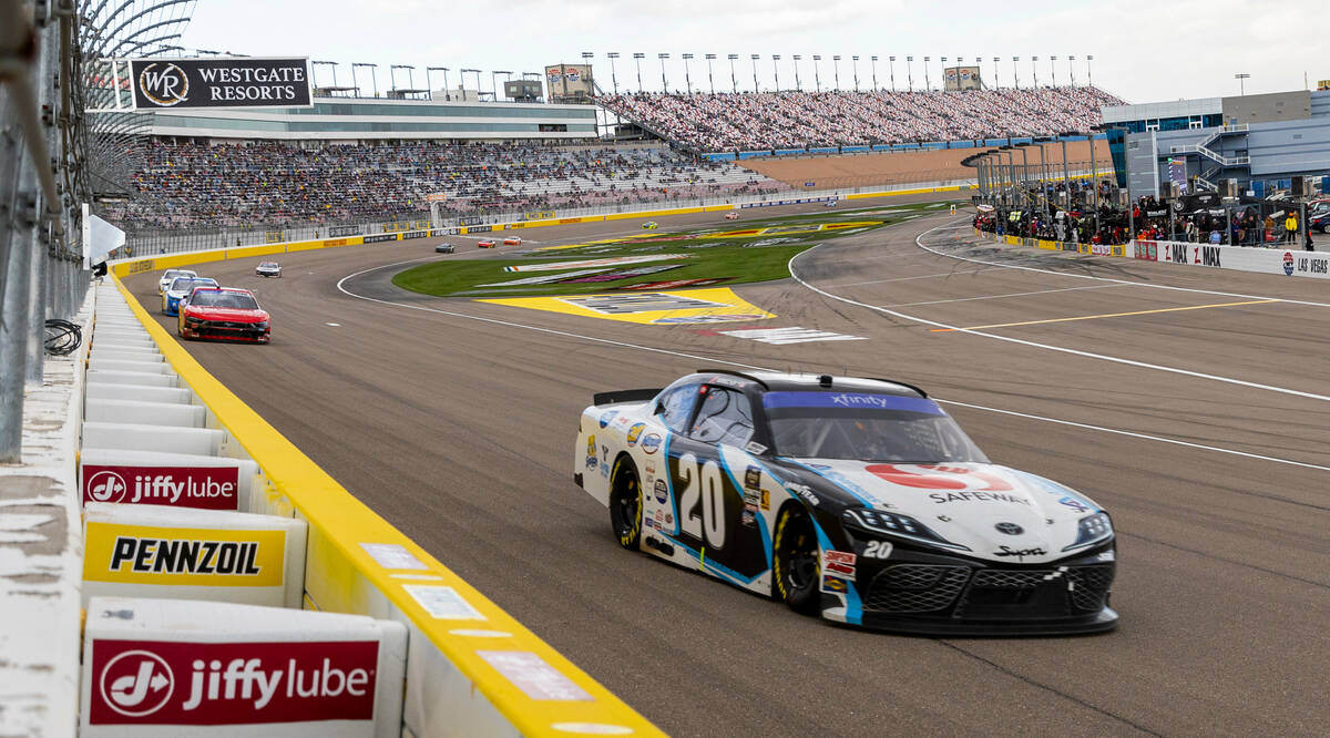 Driver John Hunter Nemechek, 20, navigates turn 1 during the LiUNA NASCAR Xfinity Series race a ...