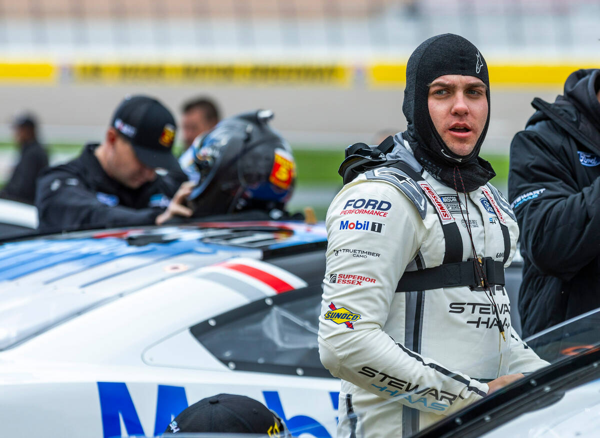 Driver Noah Gragson, #10 with Stewart-Haas Racing Ford, readies to enter his car for the Pennz ...