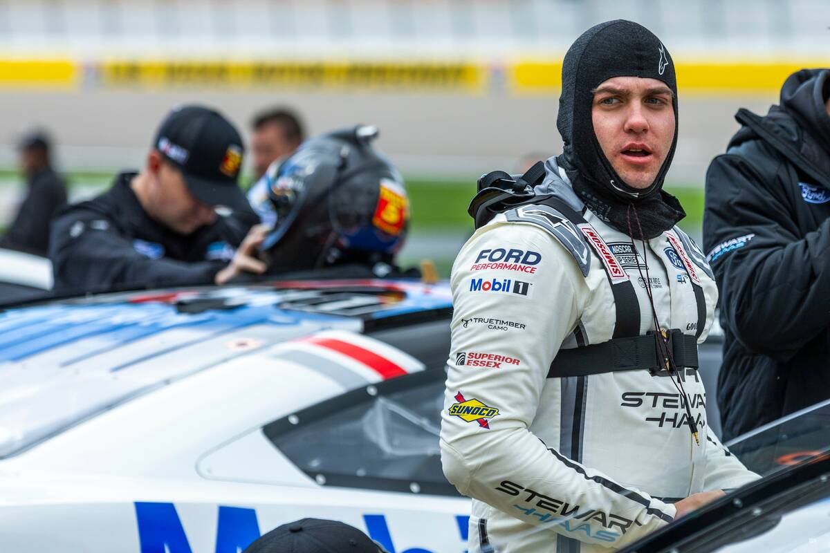 Driver Noah Gragson, #10 with Stewart-Haas Racing Ford, readies to enter his car for the Pennz ...