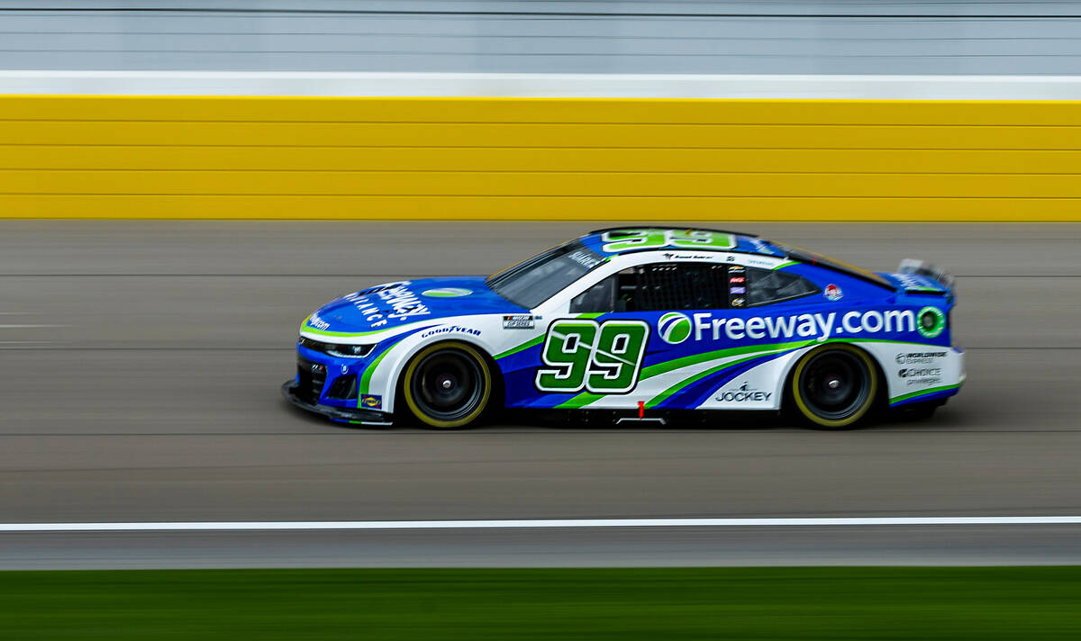 Driver Daniel Suarez, #99 with Trackhouse Racing Chevrolet, takes a lap during the Pennzoil 400 ...