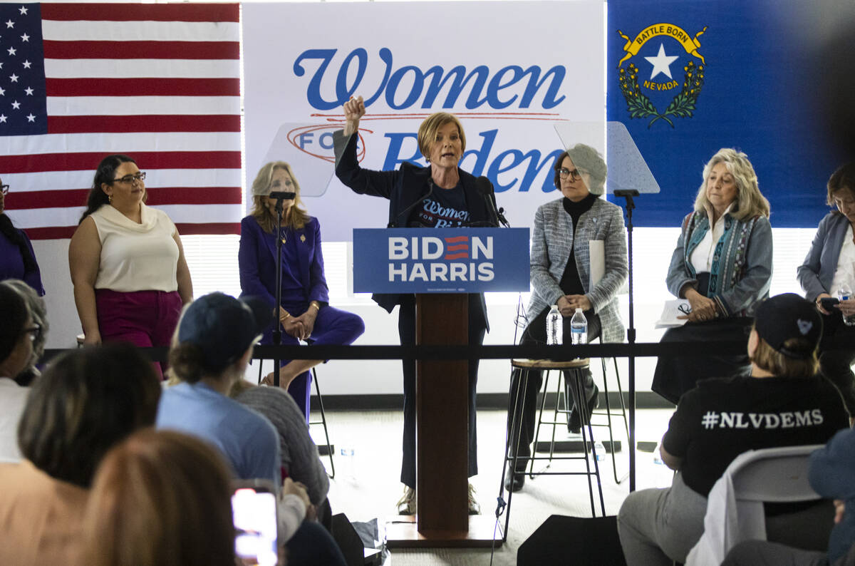 Rep. Susie Lee, D-Nev., speaks during a campaign event to encourage women to vote with First la ...