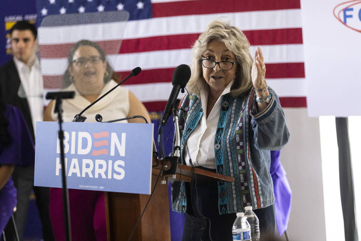 Rep. Dina Titus, D-Nev., speaks during a campaign event to encourage women to vote with First l ...