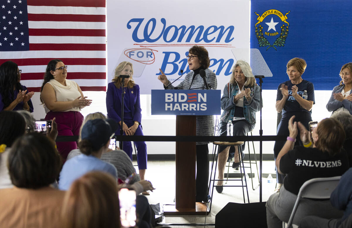 Sen. Jacky Rosen, D-Nev., speaks during a campaign event to encourage women to vote with First ...