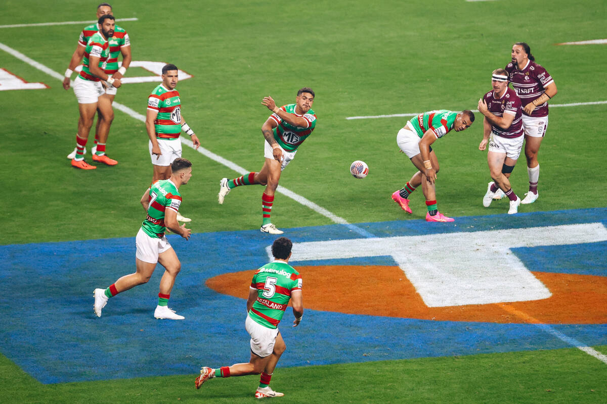 A rugby match between the Sea Eagles and Rabbitohs takes place during the NRL Telstra Premiersh ...