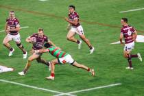 A rugby match between the Sea Eagles and Rabbitohs takes place during the NRL Telstra Premiersh ...