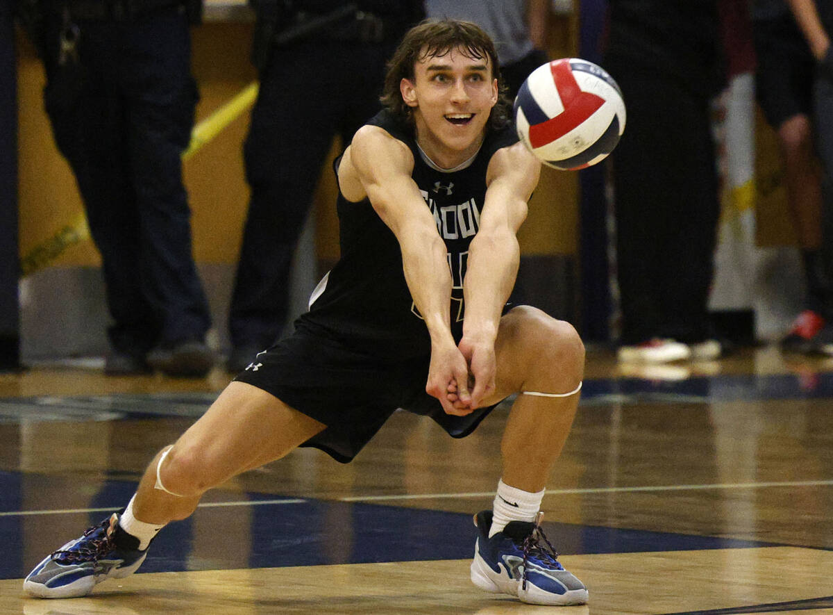 Shadow Ridge's Brady Beko (14) digs the ball against Palo Verde during the second set in the Cl ...