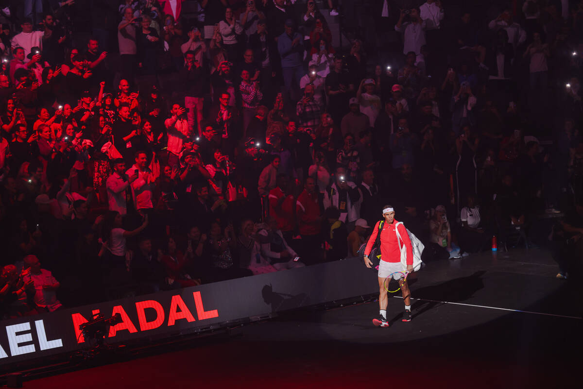 Rafael Nadal enters the arena for the Netflix Slam, a live tennis match against Carlos Alcaraz, ...