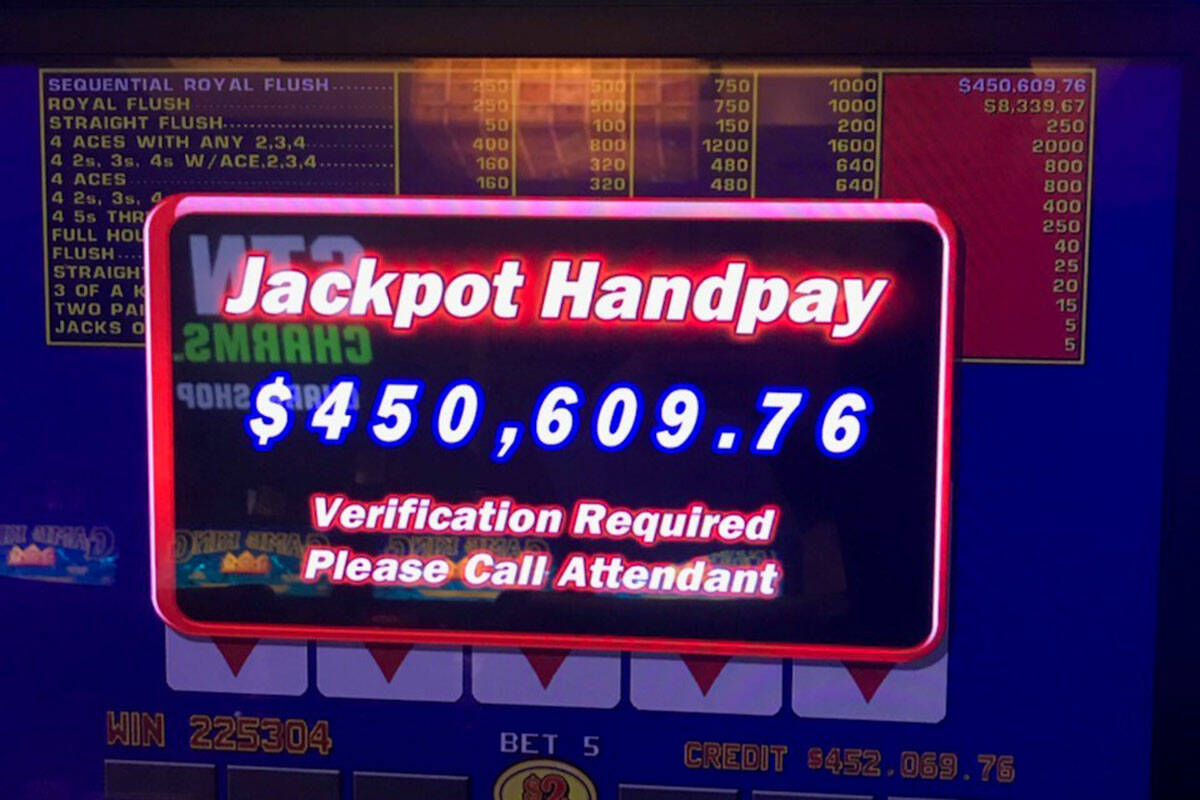 A player hit a rare sequential royal flush progressive jackpot worth $450,609.76 playing Double ...
