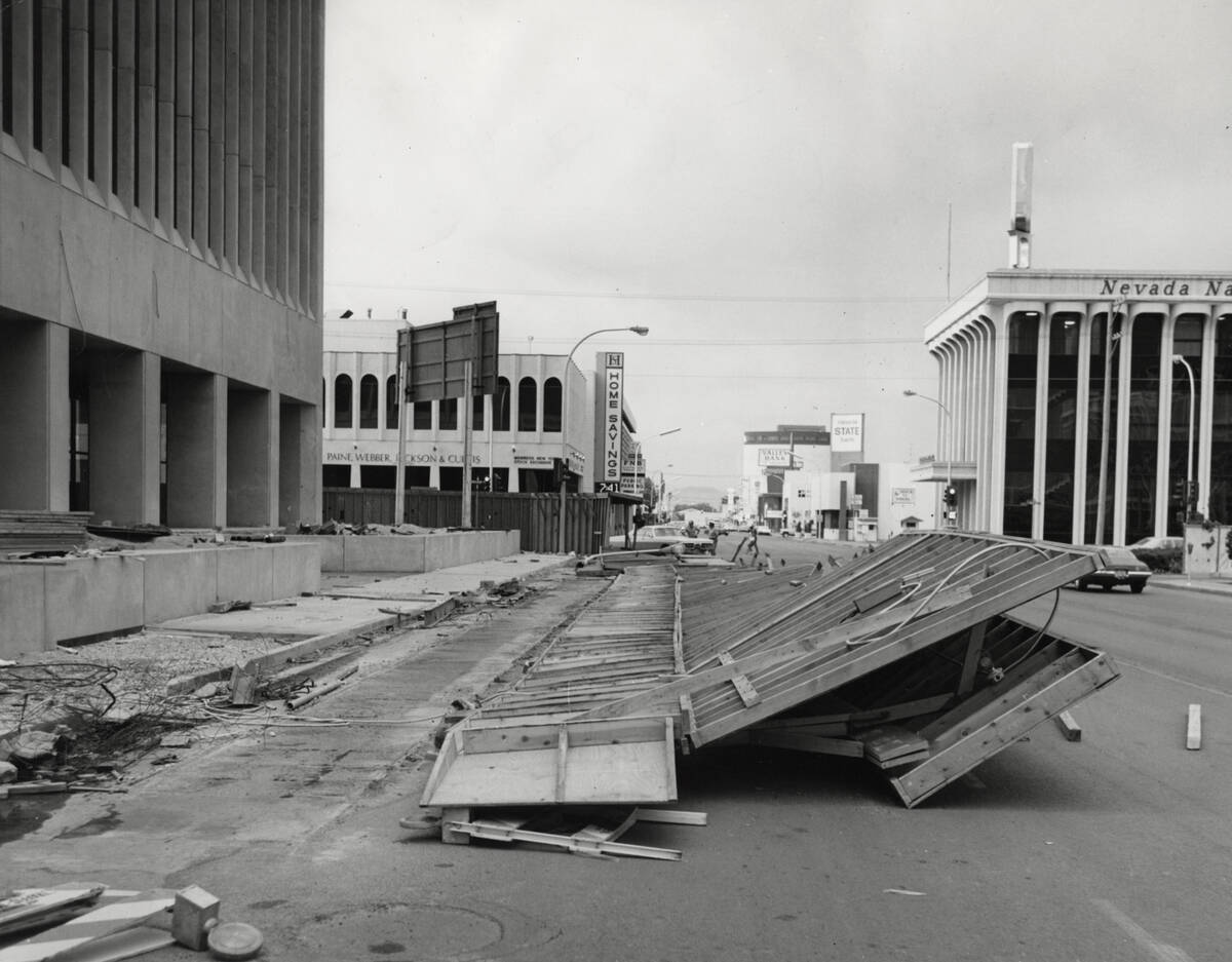 Wind damage is seen in Las Vegas July 8, 1975. (Tom Jones IV/Las Vegas Review-Journal)