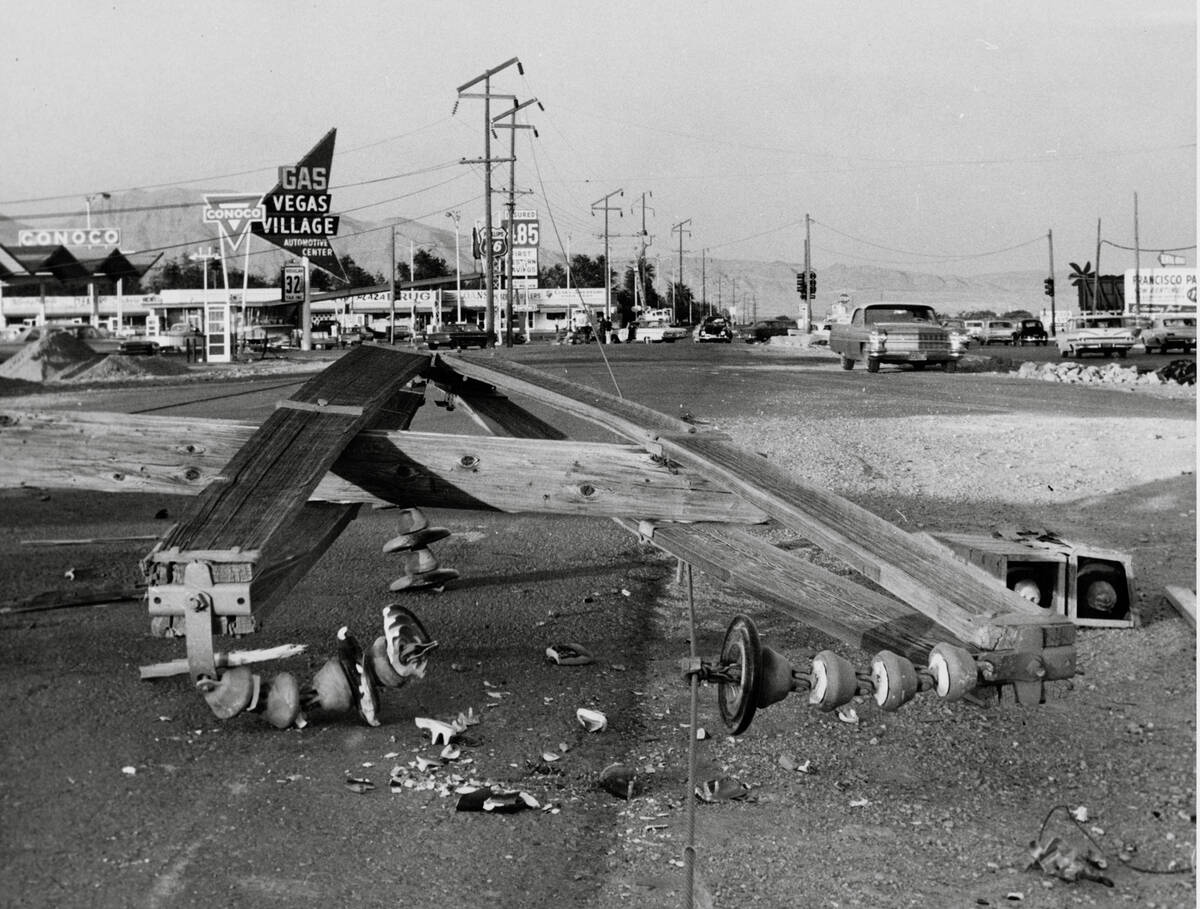 Wind-damaged power lines rest on the ground after a wind storm in this undated photo in Las Veg ...