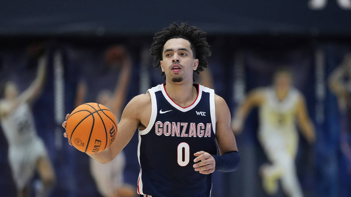 Gonzaga guard Ryan Nembhard against Saint Mary's during the second half of an NCAA college bask ...