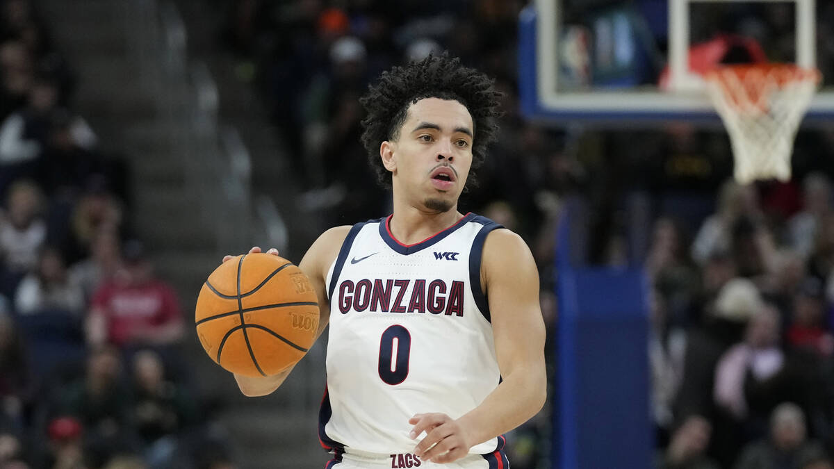 Gonzaga guard Ryan Nembhard during an NCAA college basketball game against San Francisco in San ...