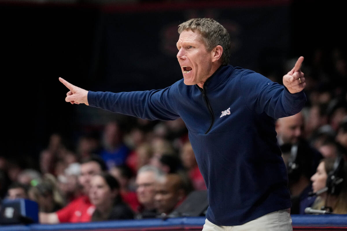 Gonzaga head coach Mark Few gestures during the second half of an NCAA college basketball game ...