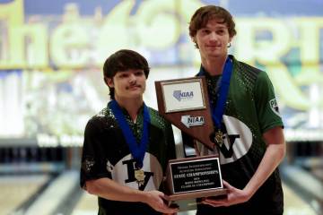 Palo Verde’s Rylan Breese, left, and Sam Grossman celebrate after winning the Class 5A h ...