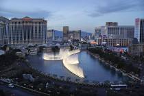 The fountains of Bellagio erupt along the Las Vegas Strip in Las Vegas in April. (AP Photo/John ...