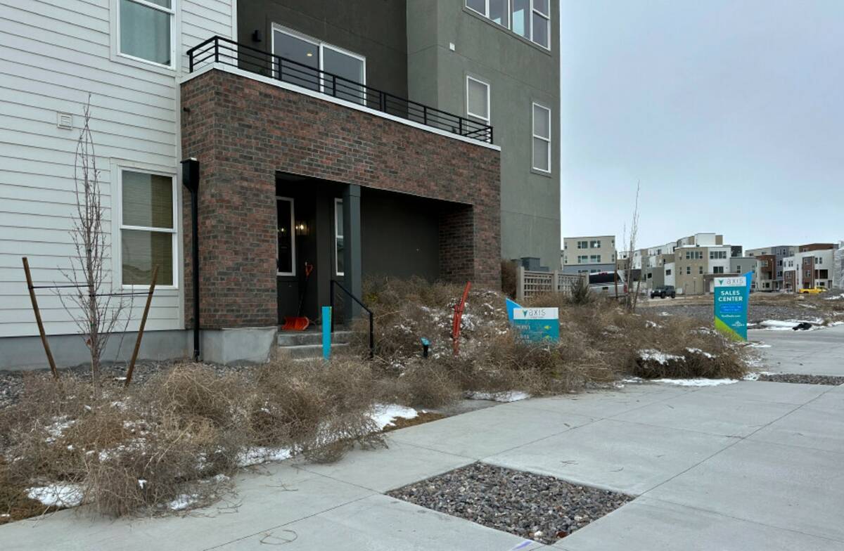 Tumbleweeds appear in front of a building in South Jordan, Utah, on Tuesday, March 5, 2024. (AP ...