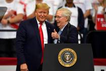 Then President Donald Trump, left, and Senate Majority Leader Mitch McConnell of Ky., greet eac ...
