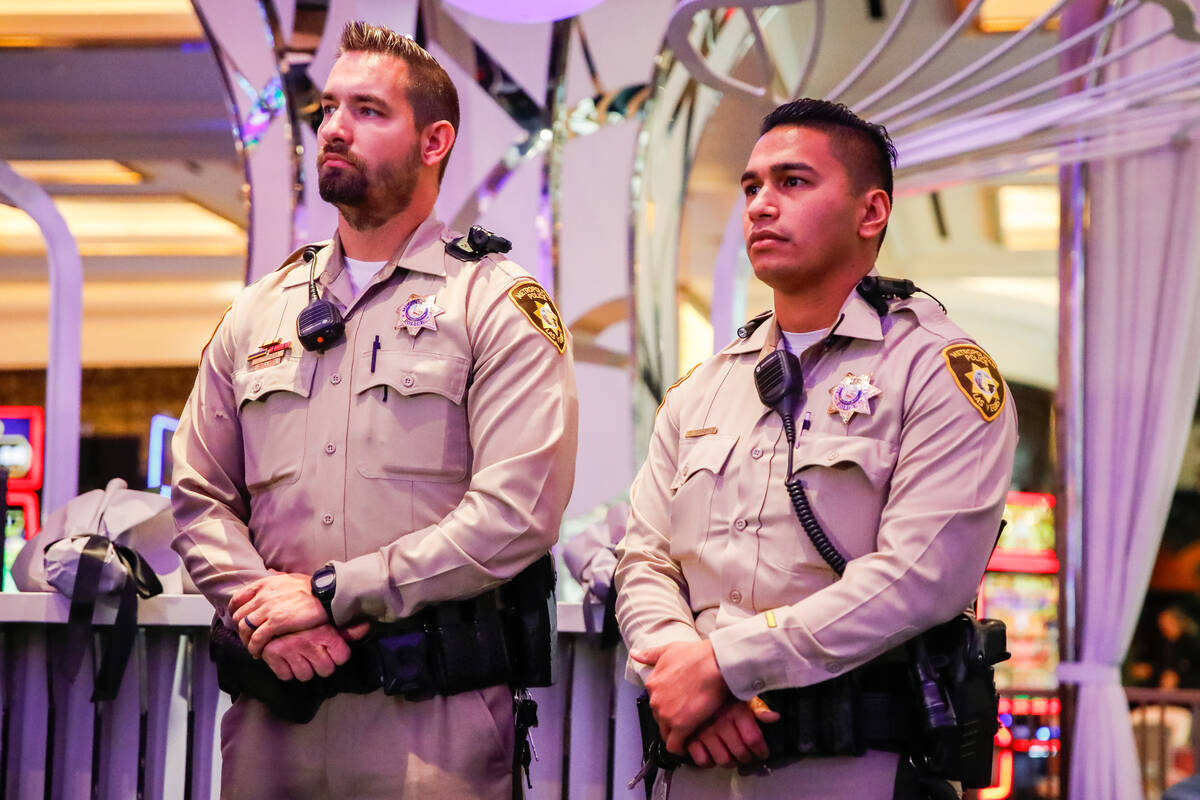 Officers Jacob Noriega, left, and Ty Vesperas are honored with the “Good Ticket” ...